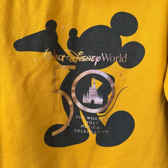 Disney World 50th Anniversary Hoodie Men’s L Unisex Yellow Mickey Castle 2021 - Picture 9 of 10